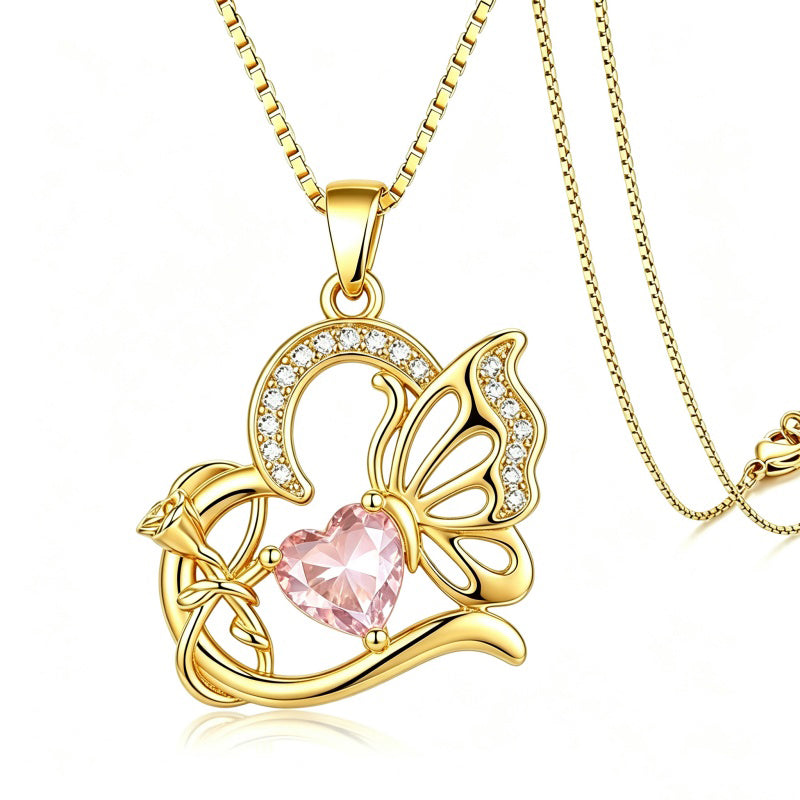 14K Gold Plated Heart Birthstone Infinity Cross Butterfly Necklace for Women