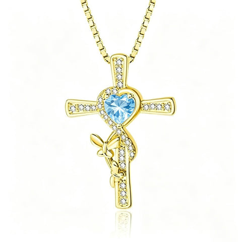 14K Gold Plated Birthstone Butterfly  Cross Pendant Necklace Anniversary Birthday for Her