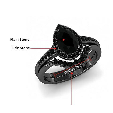 Sterling Silver 3.0CT Pear-Shaped Wedding  Engagement Ring Set For Women