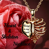 14K Gold Plated  Heart Birthstone Skeleton Necklace With Engraved