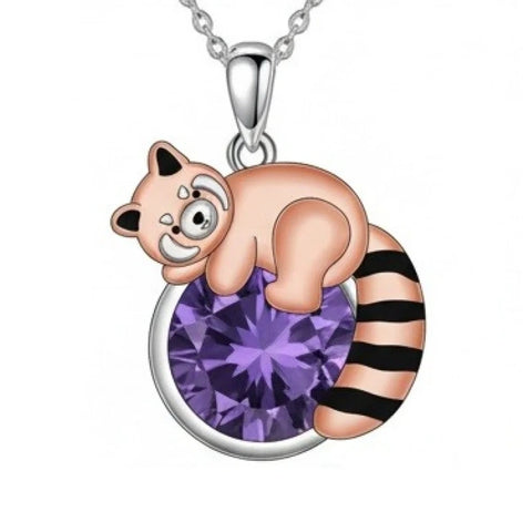 Sterling Silver Birthstone Red Panda Pendant Necklace for Women Birthstone Christmas Birthday  Gifts