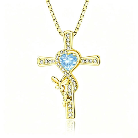 14K Gold Plated Birthstone Butterfly  Cross Pendant Necklace Anniversary Birthday for Her
