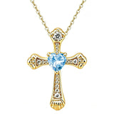 14K Gold Plated Heart Cut Cubic Zirconia Cross  Pendant Necklace For Women Religious Faith Jewelry