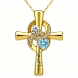 14K Gold Plated Dainty Heart Birthstone Pendant Cross Necklace for Women Religious Gift