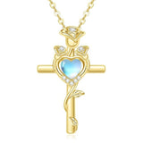 14K Gold Plated Birthstone Rose Cross Necklace for Women Faith Jewelry Gift