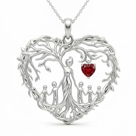 Sterling Silver Heart Pendant Birthstone Tree of Life Mother Child Family Necklace