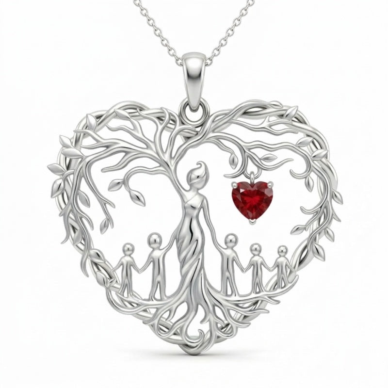 Sterling Silver Heart Pendant Birthstone Tree of Life Mother Child Family Necklace