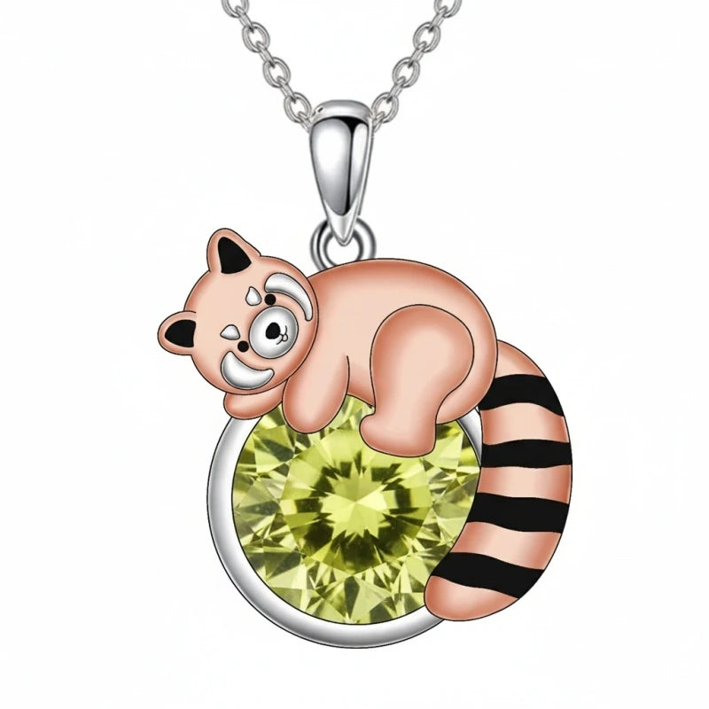 Sterling Silver Birthstone Red Panda Pendant Necklace for Women Birthstone Christmas Birthday  Gifts