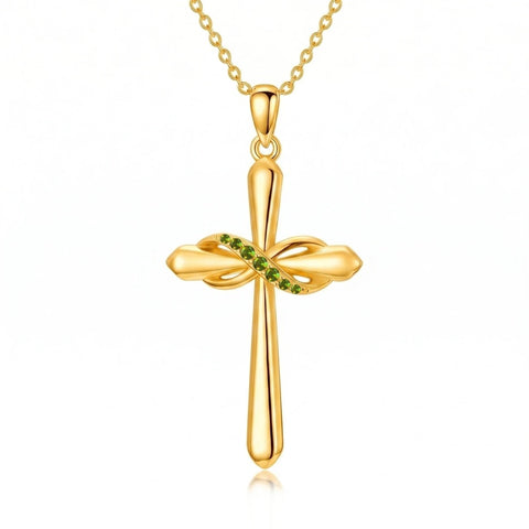 14K Gold Plated Birthstone Infinity  Cross Pendant NecklaceJewelry for Women