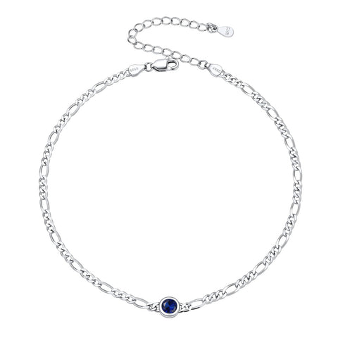 Sterling Silver Diamond Cut 3mm Round Birthstone Single Layer Anklet