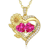 Sterling Sliver Birthstone Love Heart & Sunflower Pendant Necklace Engraved With You Are My Sunshine