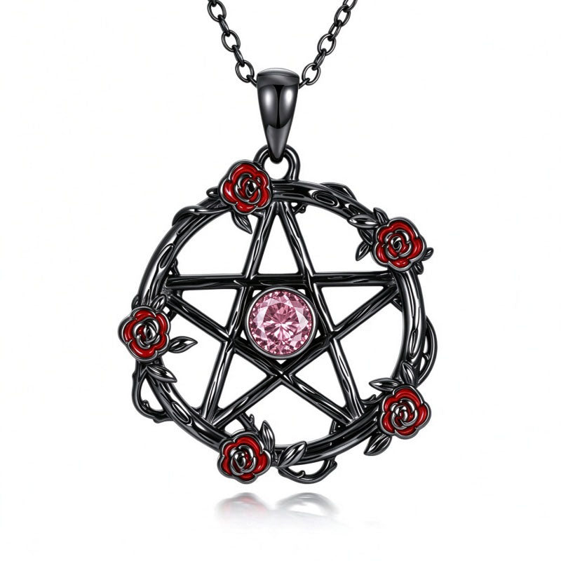 Sterling Silver Black Heart Skeleton Birthstone Necklace With Engraved Halloween Gift