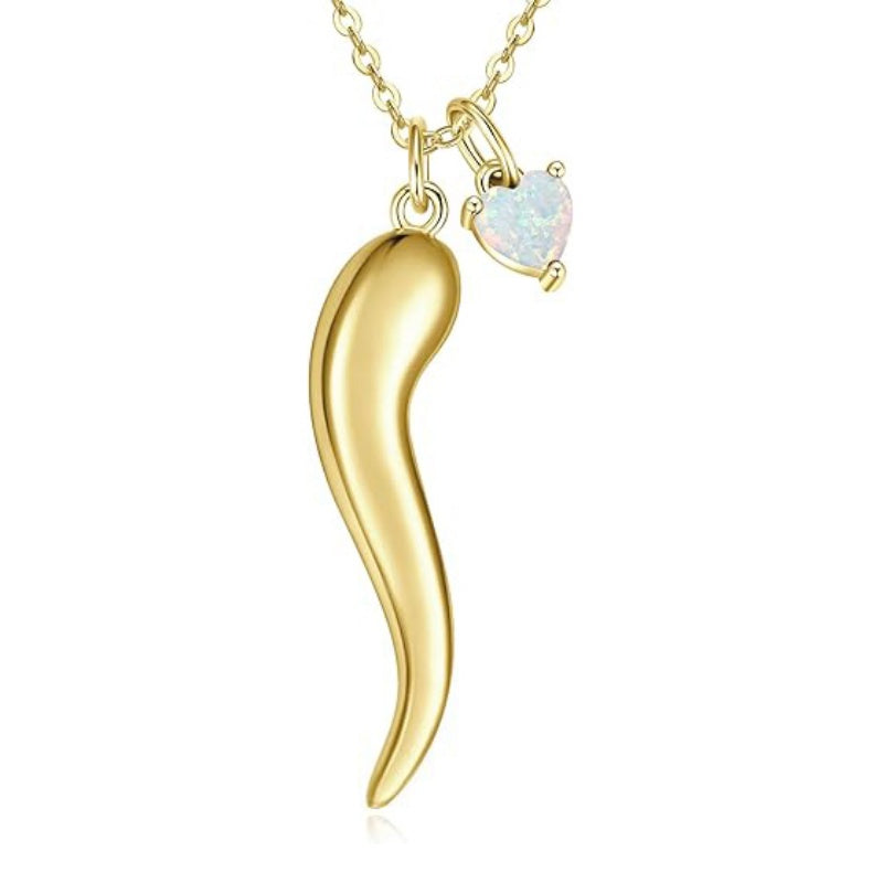 Heart Birthstone 14K Gold Plated Italian Horn Pendant Necklace Anniversary Birthday Gifts for Her