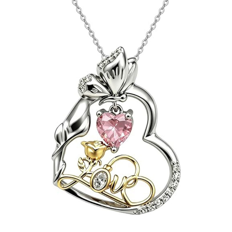 14K Gold Plated Birthstone Love Rose Pendant Necklace Anniversary Christmas Birthday Jewelry Gifts for Women