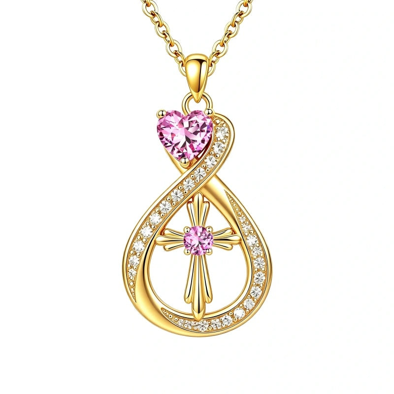 14K Gold Plated Infinity Birthstone  Butterfly Cross Necklace for Women