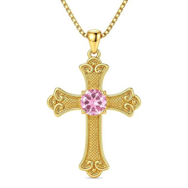 14K Gold Plated  Birthstone Cross Necklace  Pendant Necklace Mother's Day Birthday Gifts for Women