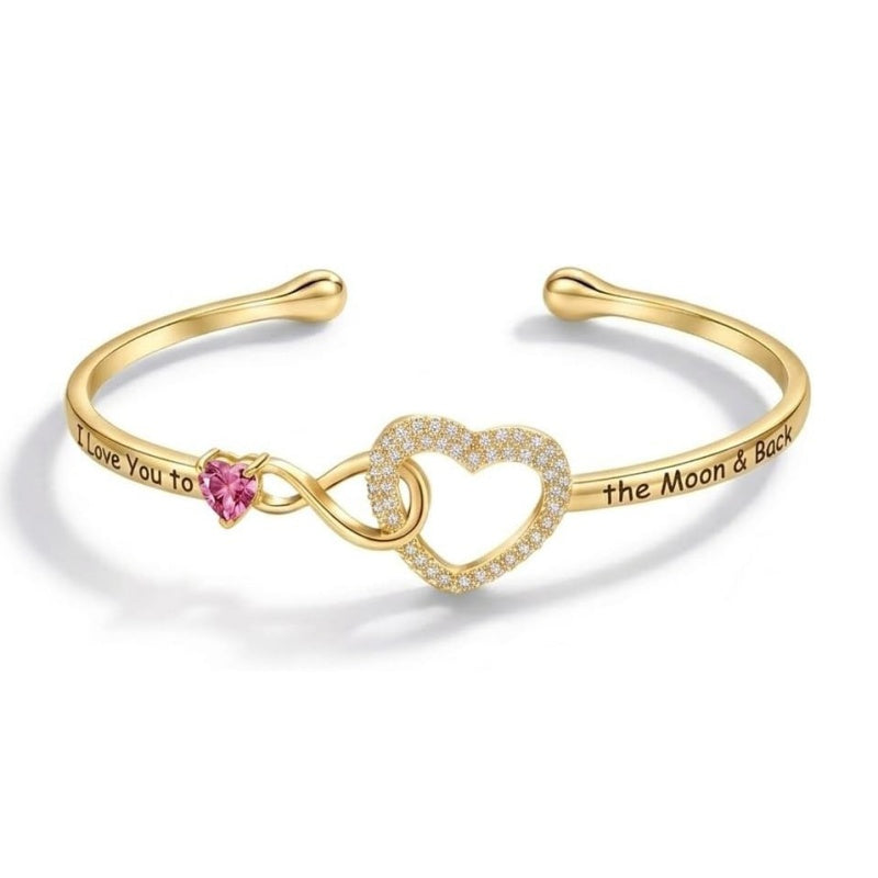 14K Gold Plated Birthstone Infinity Heart Bangle Bracelet for Women