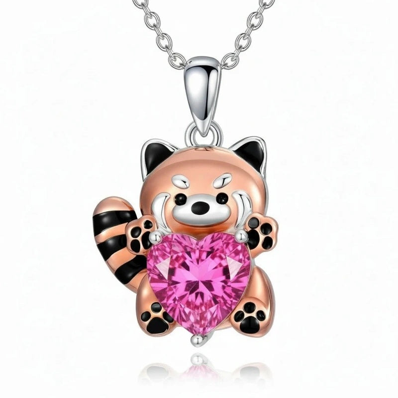 Sterling Silver Birthstone Red Panda Pendant Necklace for Women Birthstone Christmas Birthday  Gifts
