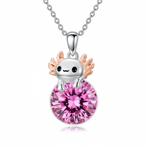 Sterling Silver 12 Month Birthstone Axolotl Pendant Necklace for Women