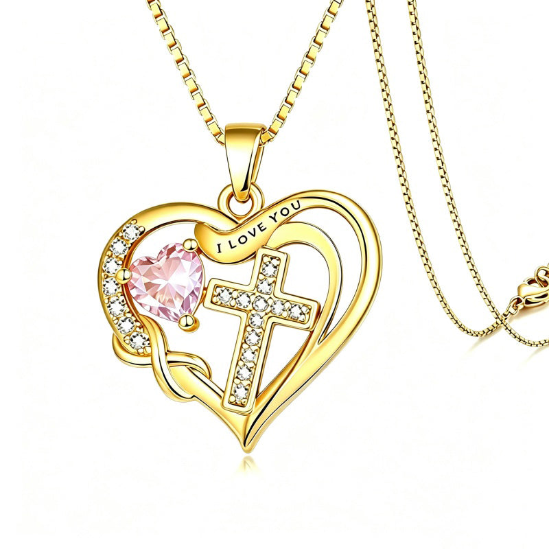 14K Gold Plated Heart Birthstone Infinity Cross Butterfly Necklace for Women