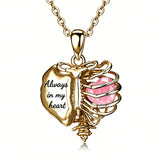 14K Gold Plated  Heart Birthstone Skeleton Necklace With Engraved