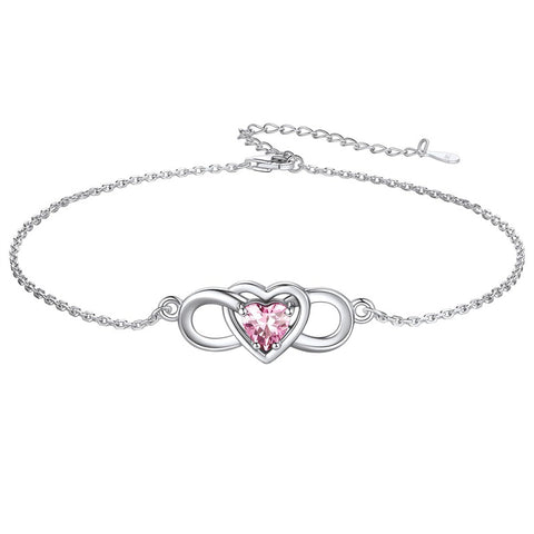 Sterling Silver Endless Love Symbol Birthstone Single Layer Anklet