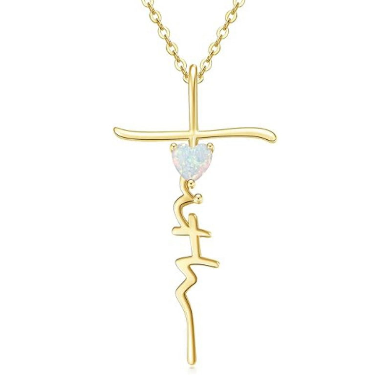 Cross Faith Heart 14K Gold Plated  Birthstone Necklaces for Women