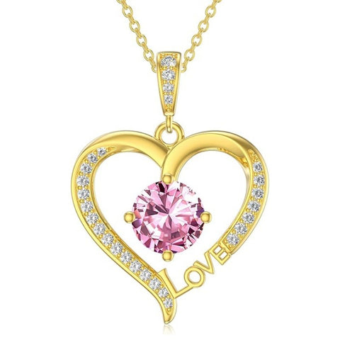 14K Gold Plated  12 Months Heart Birthstone Pendant Necklace Birthday Wedding Anniversary Jewelry Gifts for Women