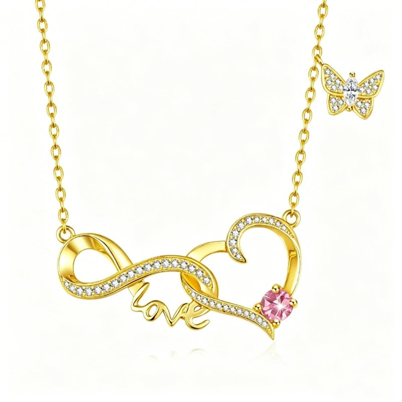 14K Gold Plated Birthstone Infinity Butterfly Necklace for Women
