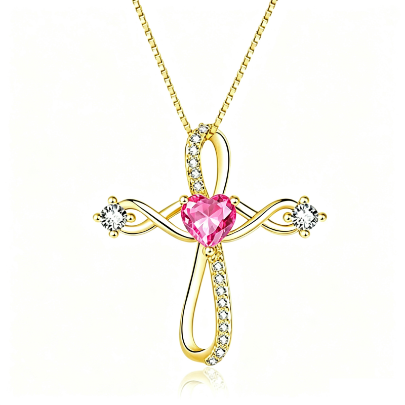 14K Gold Plated Heart Birthstone Infinity Religious Cross Pendant Necklace for Women