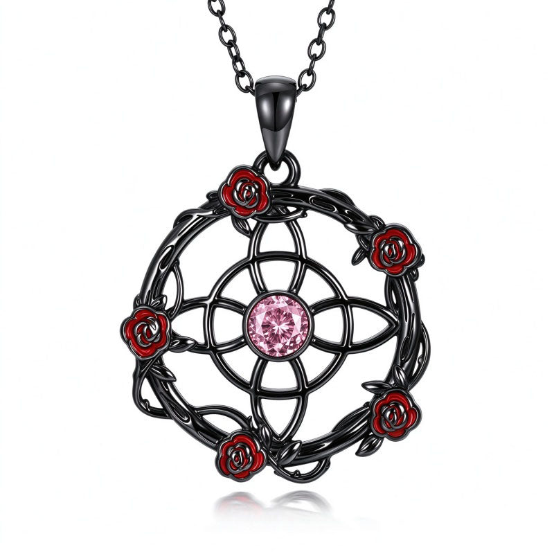 Sterling Silver Black Heart Skeleton Birthstone Necklace With Engraved Halloween Gift
