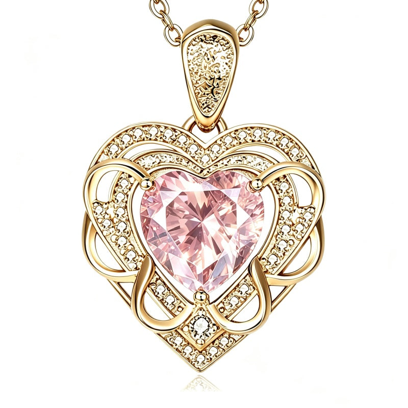 14K Gold Plated Heart Birthstone Heart Necklace for Women Fashion Wedding Anniversary Birthday Gifts
