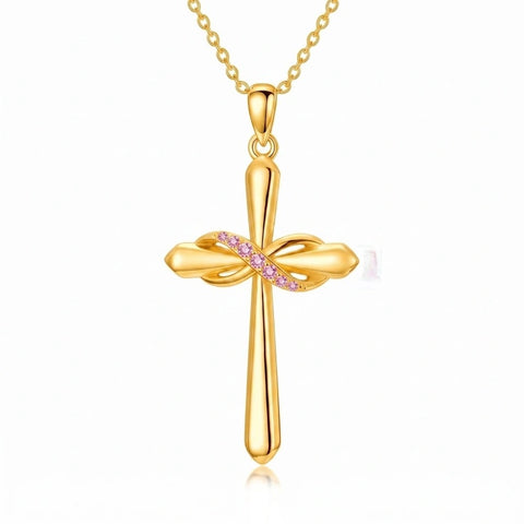 14K Gold Plated Birthstone Infinity  Cross Pendant NecklaceJewelry for Women