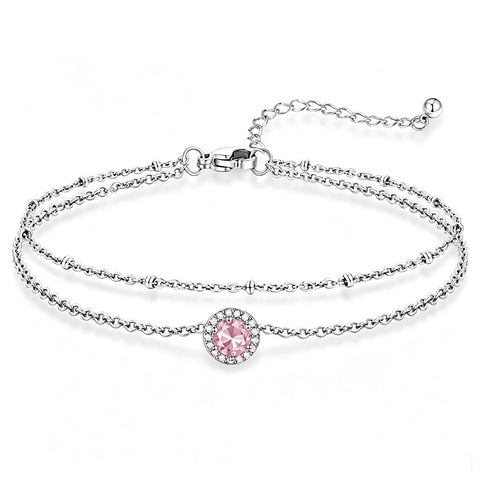 Sterling Silver Birthstone Double Layer Anklet for Beach Weddings, Summer Vacations & Pool Parties