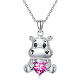 Sterling Silver Birthstone Hippo Pendant Necklace Birthday Christmas Gift