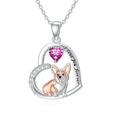 14K Gold Birthstone Corgi Pendant Necklace