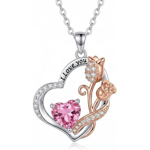 14K Gold Plated  Birthstone Rose Flower Necklaces for Women