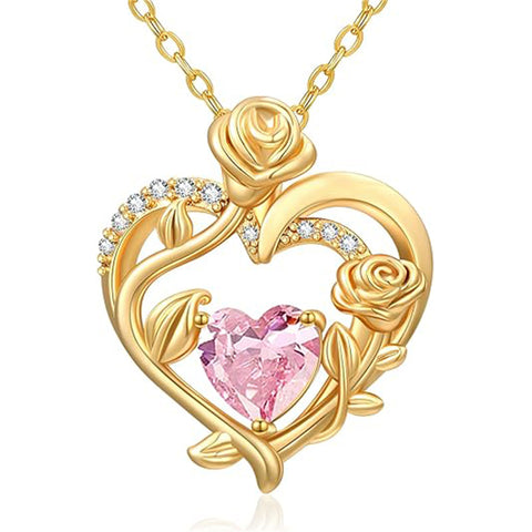 Sterling Silver Birthstone Rose Necklace for Women