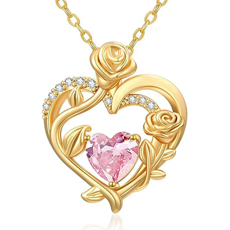 Sterling Silver Birthstone Rose Necklace for Women