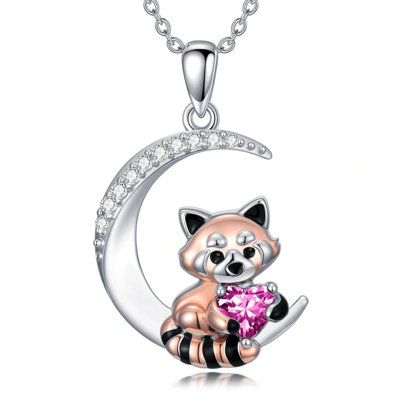 Sterling Silver Birthstone Red Panda Pendant Necklace Animal Jewelry Gifts for Women
