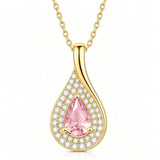 14K Gold  Plated 1CT Pear Teardrop Birthstone Pendant Necklace for Women