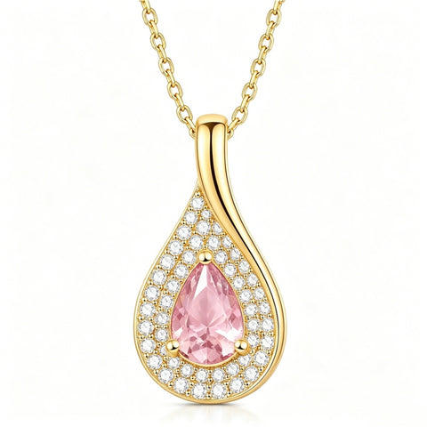14K Gold  Plated 1CT Pear Teardrop Birthstone Pendant Necklace for Women