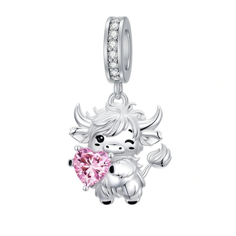 Sterling Silver 12 Month Birthstone Highland Cow Charm Beads