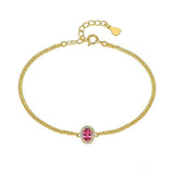 14K Gold Plated Halo Oval Birthstone Cuban Chain Bracelets for Her