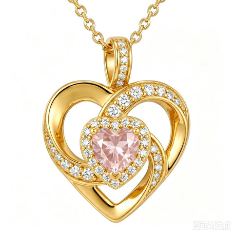 14K Gold Plated Love Heart Birthstone Necklace for Women