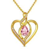 14K Gold Plated Birthstone Heart Pendant Necklace Birthday Anniversary Jewelry Gift for Her