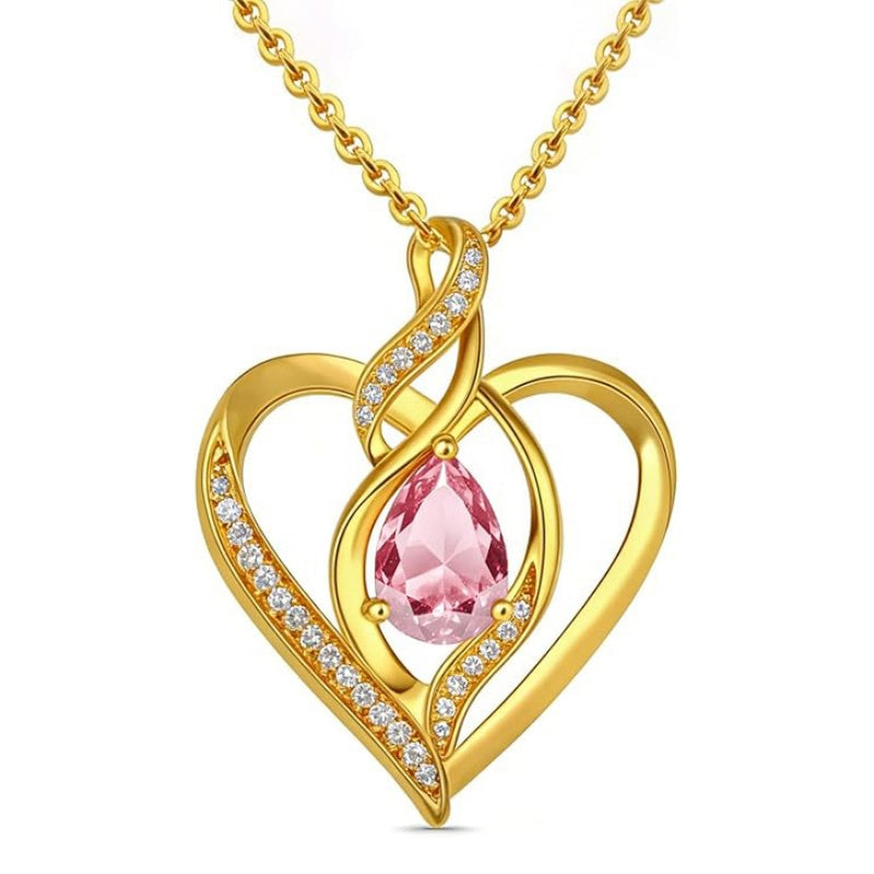 14K Gold Plated Birthstone Heart Pendant Necklace Birthday Anniversary Jewelry Gift for Her
