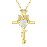 14K Gold Plated Birthstone Rose Cross Necklace for Women Faith Jewelry Gift