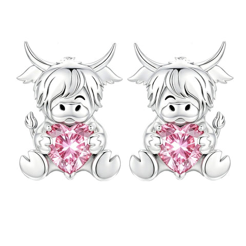 Sterling Silver 12 Month Birthstone Highland Cow Stud Earrings Christmas Gift