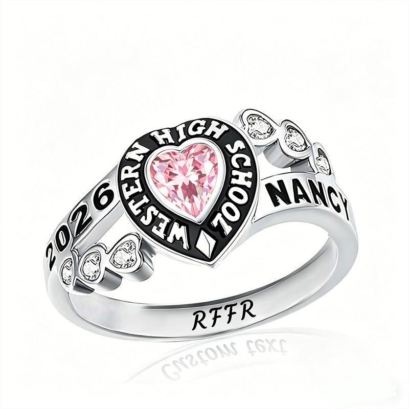 Sterling Silver Personalized Birthstone Engraved Class Rings for Women, College Senior High School Ring